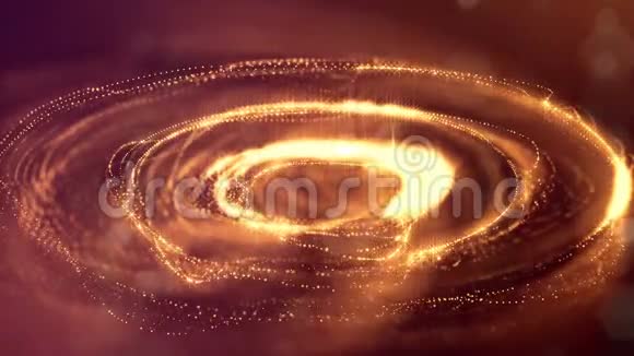 三维渲染循环科幻动画与辉光粒子形成滚动环结构像暗金色一样的无缝镜头视频的预览图