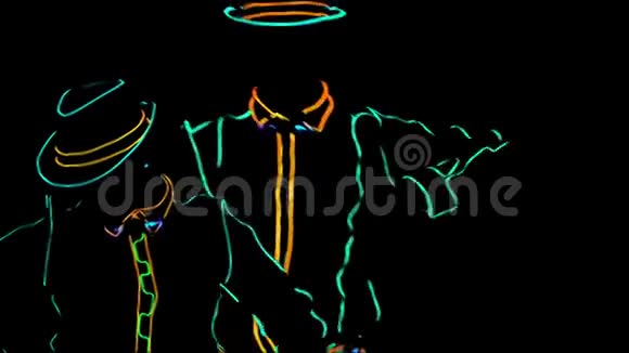 巴门表演安尼姆动画业绩酒保和酒保一起跳舞身穿黑色霓虹灯制服视频的预览图