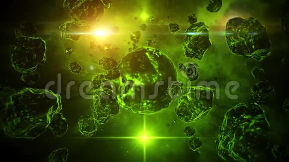 3D绿色科幻空间行星内部场景背景视频的预览图
