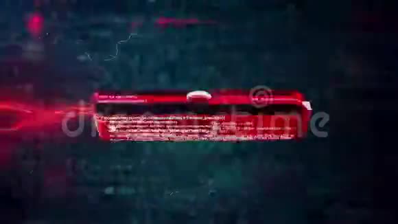 USB闪存卡与红色辉光插入笔记本电脑的网络图标背景带有闪存的抽象动画视频的预览图