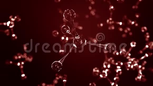 红色玻璃分子模型循环三维动画视频的预览图