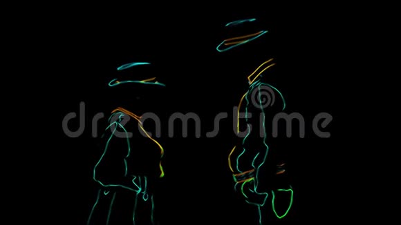 安尼姆动画巴门表演业绩酒保和酒保一起跳舞身穿黑色霓虹灯制服视频的预览图