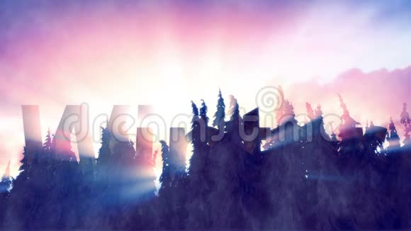动画冬天松林的日出视频的预览图