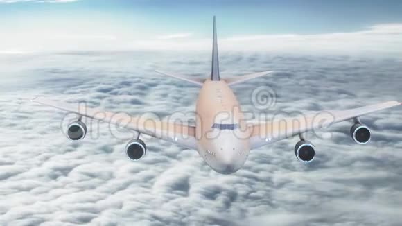 3d动画客机在云层上方的天空中飞行视频的预览图