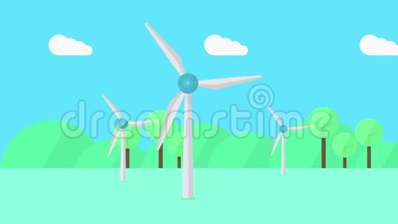 风力发电机在行动循环卡通动画视频的预览图