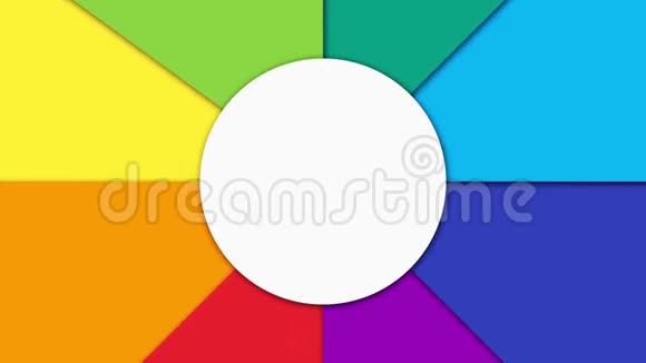 在彩色旋转彩虹背景上白色圆圈中心的黑色均衡器的抽象动画音频视频的预览图