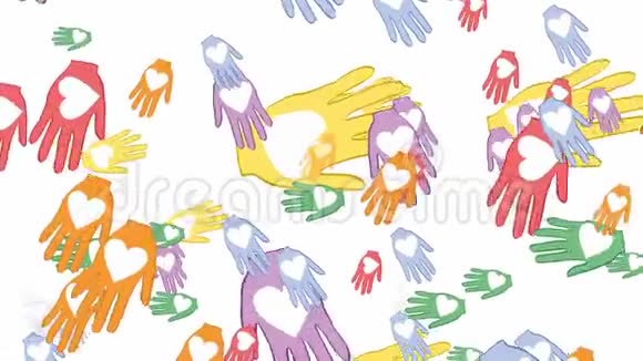 心形飞扬的手掌五彩缤纷的手象征着爱与和平视频的预览图