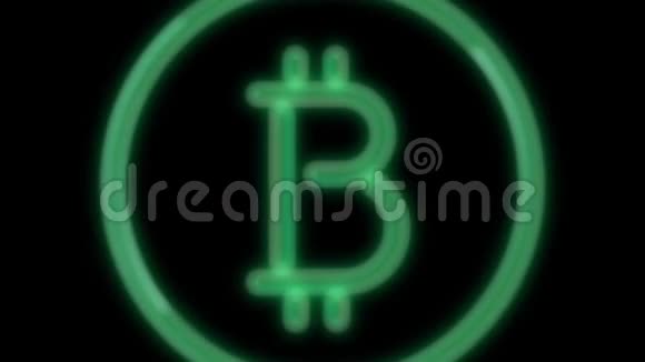 霓虹闪烁的绿色加密货币比特币标志阿尔法通道预倍增和颜色黑色3D图案视频的预览图