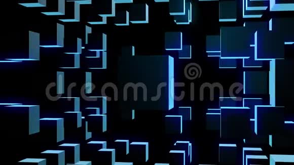 蓝色旋转立方体的抽象运动背景视频的预览图