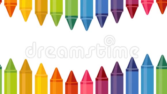 背景与彩色蜡笔在白色背景为您的返校项目无缝循环高质量动画视频的预览图