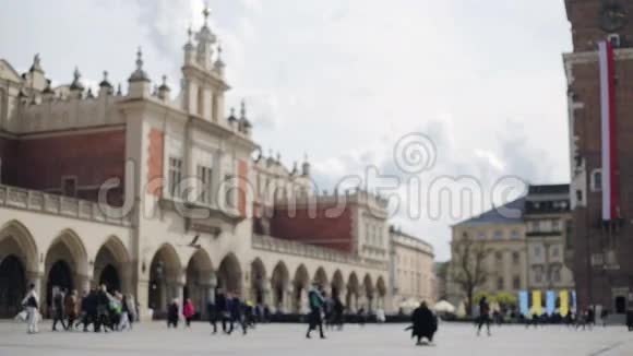 波兰克拉科夫市场广场上的鸽子视频的预览图