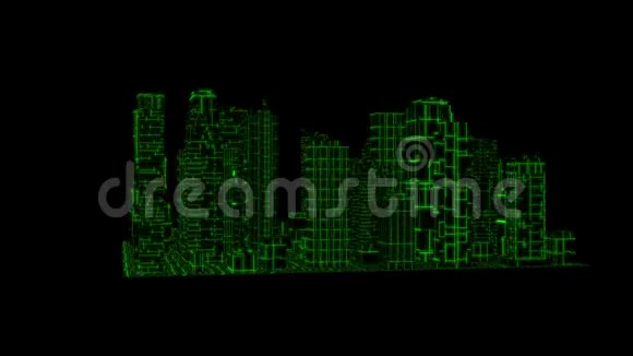 3D绿色电子全息城市循环运动图形元件视频的预览图