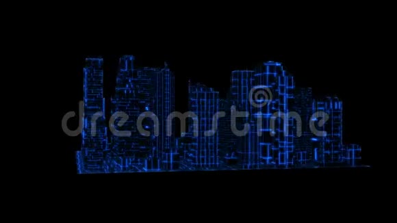 3D蓝调全息城市循环运动图形元件视频的预览图