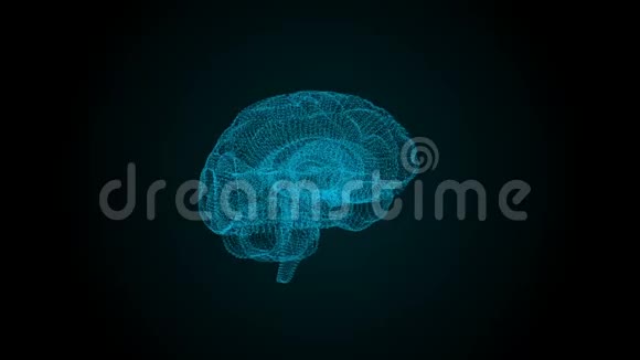 人脑就像全息图普莱克斯黑色背景上绿色旋转的人脑循环动画概念视频的预览图