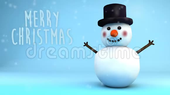 雪下的雪人动画祝我们有一个快乐的圣诞节空间视频的预览图