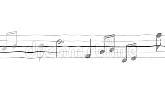 音乐音符在纸上移动作曲应用卡拉OK黑白背景视频的预览图