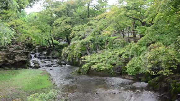 日本奈良土代寺花园内的瀑布视频的预览图