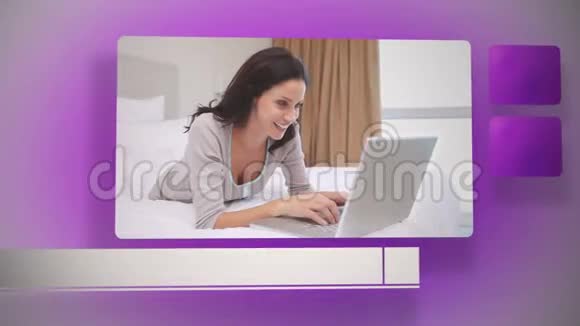 女人在床上用笔记本电脑视频的预览图