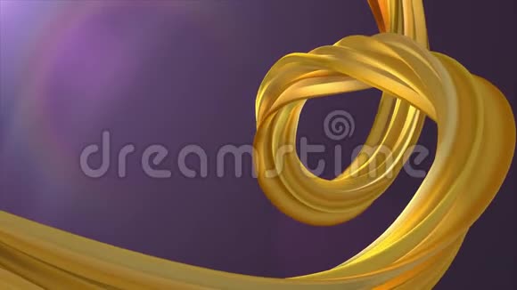 软色3D曲金色棉花糖绳糖果无缝环抽象形状动画背景新品质视频的预览图