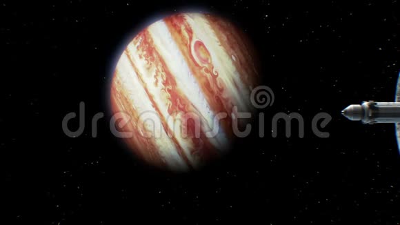 木星背景上的星际宇宙飞船视频的预览图