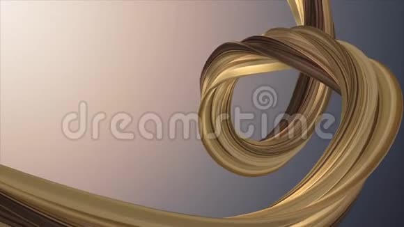 软色3D曲金色棉花糖绳糖果无缝环抽象形状动画背景新品质视频的预览图