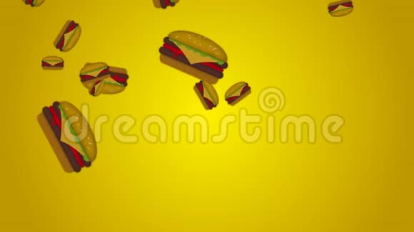 黄色背景下的垃圾食品汉堡用于运动图形生日广告等视频的预览图