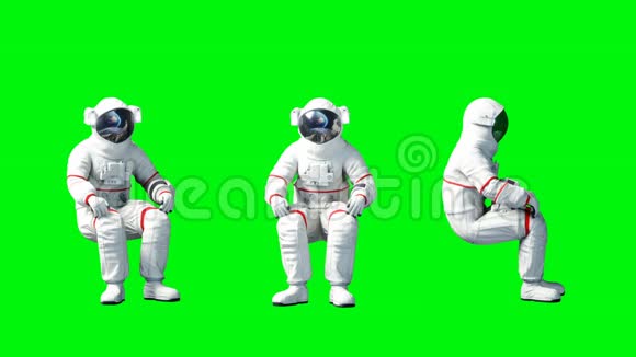 宇航员无所事事地坐着绿色屏幕现实的4k动画视频的预览图