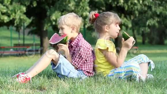 男孩和小女孩吃西瓜视频的预览图
