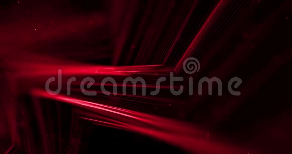 摘要流阵红色闪光线与粒子在黑色背景科学和研究视频的预览图