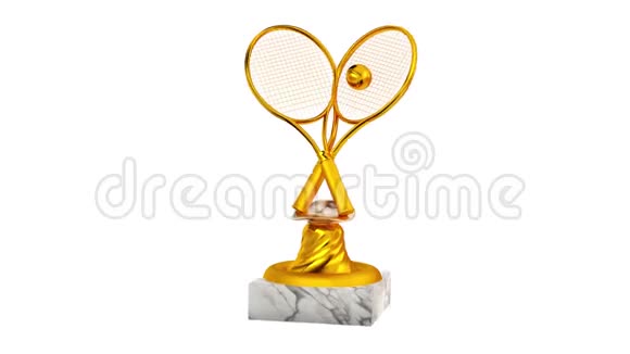 无限旋转中带大理石底座的网球金奖杯视频的预览图