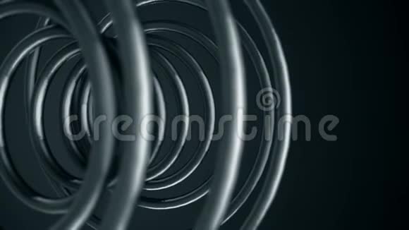 黑色背景下旋转铬螺旋的抽象动画铬的形状视频的预览图