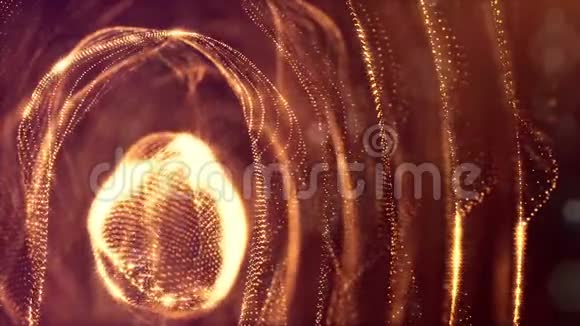 三维渲染循环科幻动画与辉光粒子形成滚动环结构像暗金色一样的无缝镜头视频的预览图