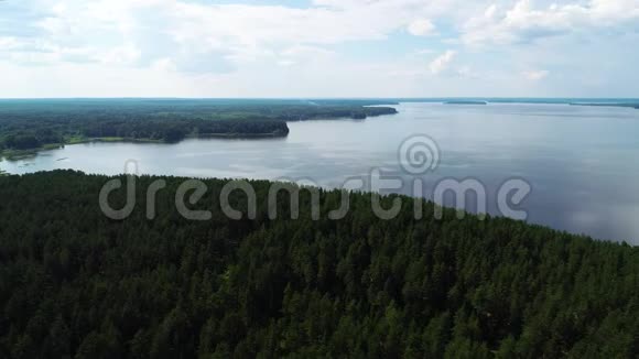 湖上有绿松石水和绿树河流森林湖泊景观视频的预览图