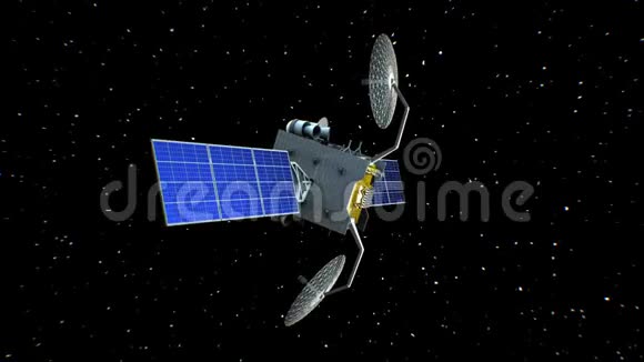 虚构的人造卫星在恒星背景上旋转无缝环三维动画视频的预览图