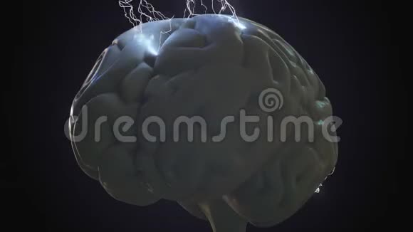 闪电掠过人脑创意生成麻烦或头脑风暴相关概念三维动画视频的预览图