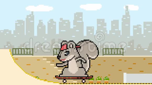 动画像素艺术松鼠溜冰视频的预览图