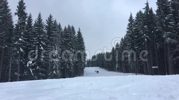 人们坐在滑雪场的跑道上视频的预览图
