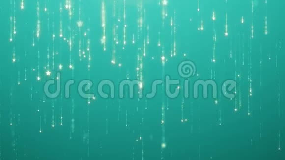 下降的火花雨魅力水蓝色绿色背景的LED屏幕金色的星星落下消失动画视频的预览图