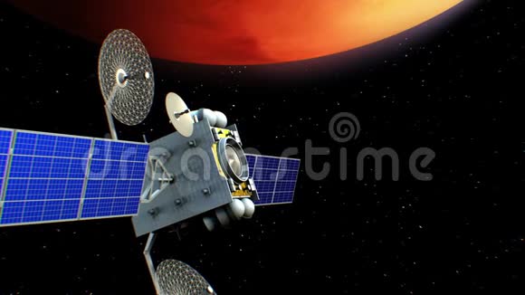 火星轨道上虚构的人造卫星三维动画行星的纹理是在图形编辑器中创建的视频的预览图