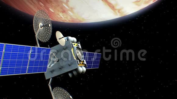 虚拟人造卫星在木星轨道三维动画行星的纹理是在图形编辑器中创建的视频的预览图