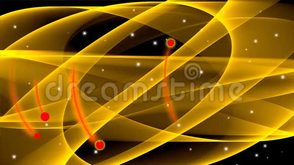 黄色半透明分形层上闪烁的小星星和炽热曲线的科幻技术背景视频的预览图