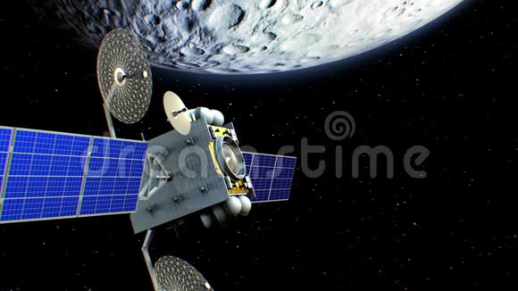 虚拟月球轨道上的人造卫星三维动画月球的纹理是在图形编辑器中创建的视频的预览图