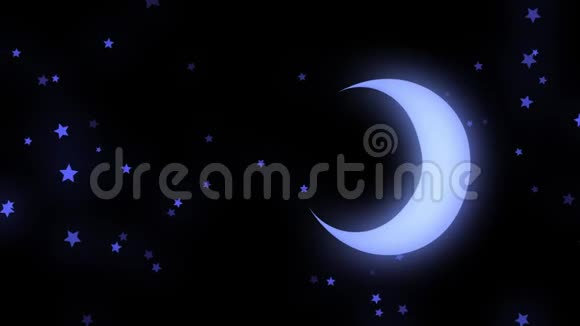 霓虹灯月亮和星星的抽象动画柔和地闪耀在黑色的背景上旋转动画美丽美丽视频的预览图