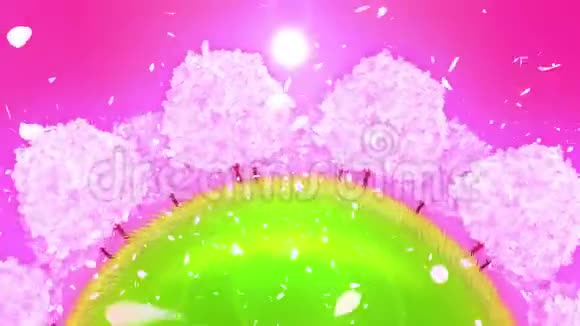 山上盛开的樱桃树樱花圈日本式的传统樱花风光循环动画视频的预览图