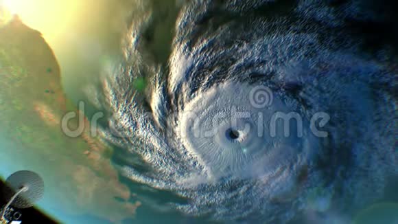 飓风背景虚构天气卫星飞过3d动画所有纹理都是在图形中创建的视频的预览图