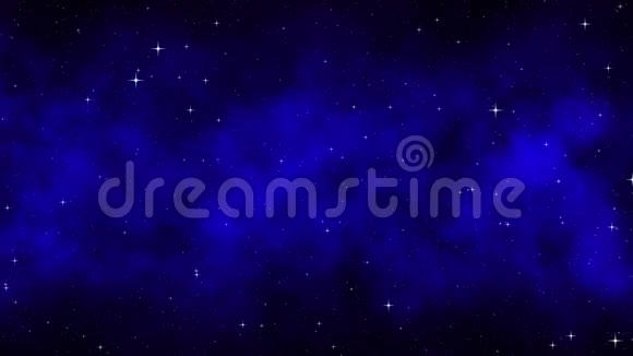 夜空深蓝色的动态空间背景明亮闪烁的星星移动星云无缝环视频的预览图