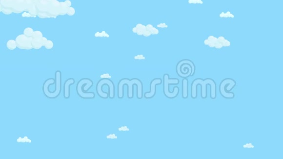 蓝天上满是云从左到右移动卡通天空背景平面动画视频的预览图
