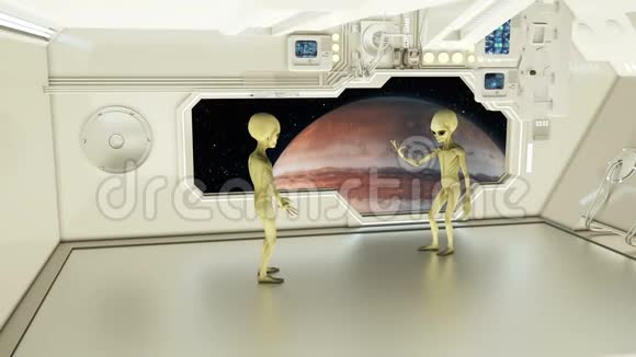 宇宙飞船上的外星人在围绕木星展开争论不明飞行物的未来概念视频的预览图