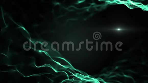 抽象流体液体背景绿色模仿波浪在黑色背景下移动光线模糊视频的预览图