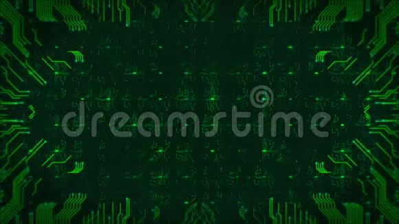 绿色高科技电路板背景计算机生成无缝循环抽象动画视频的预览图